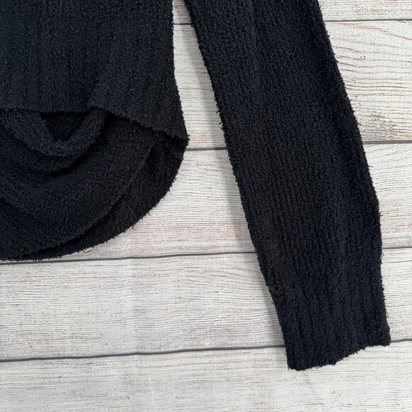 Free People Faux Wrap Sccop Neck Rough Knit Sweater Womens Medium Black - Picture 8 of 13